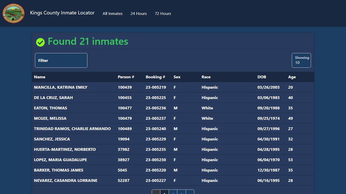 Inmates Booked in the Last 72 Hours